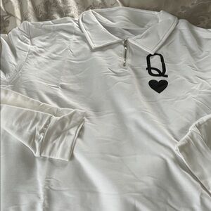 White Long Sleeve Top with Black Heart Design😊